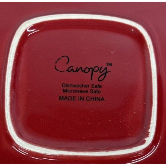Home Trends CANOPY RED Cranberry Embossed Square Porcelain Dinner Plates Set 4 - Picture 10 of 16